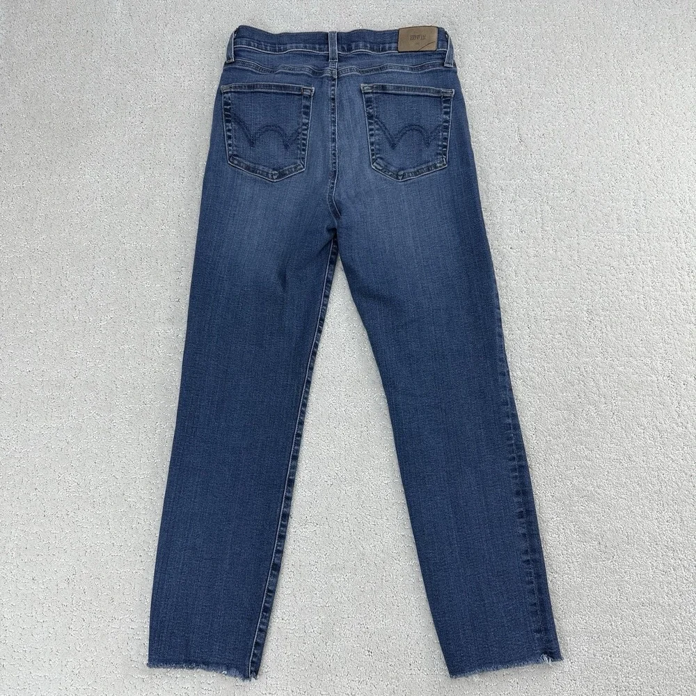 Edwin‎ Womens Slim Straight Jeans 29X25 Blue Raw Hem Stretch $180